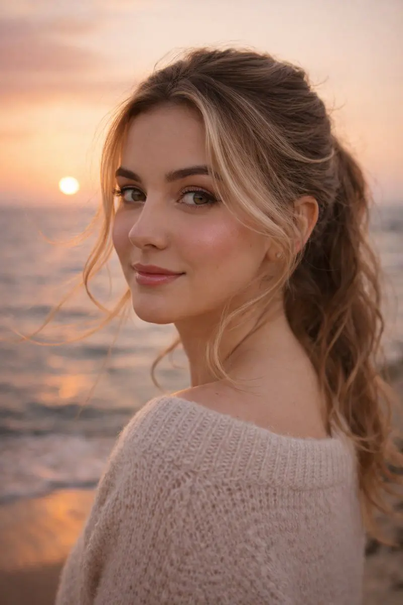 A close-up profile shot of a beautiful, cute young woman,...