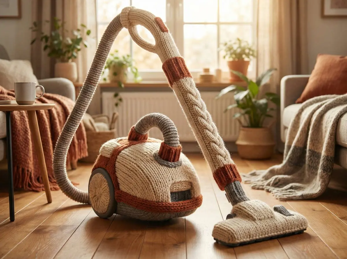 An [OBJECT] rendered as if entirely hand-knitted from chu...