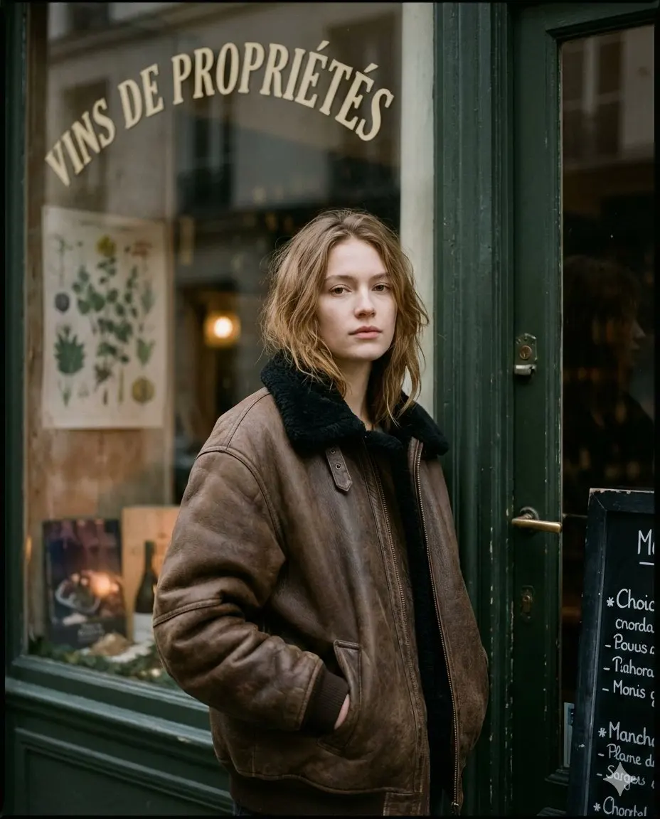 Ultra-realistic moody Paris street editorial portrait, sh...