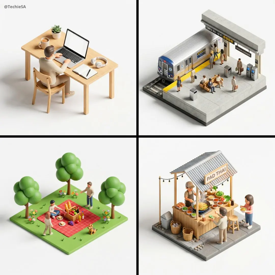 Create a 45° top-down isometric miniature 3D diorama of [...