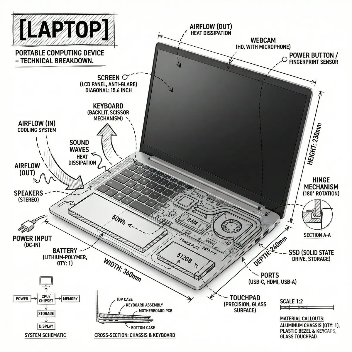 Create an infographic image of laptop ,combining a realis...