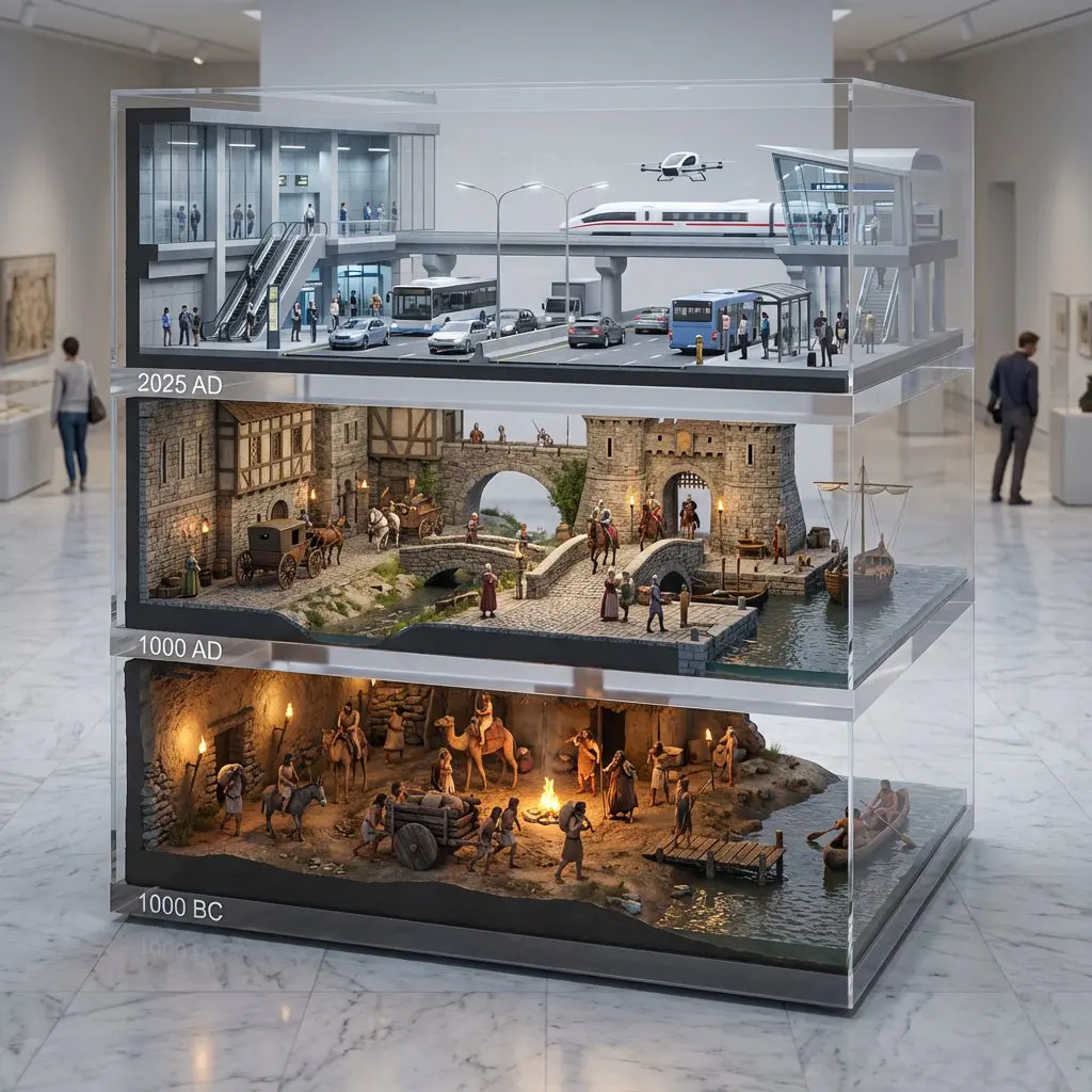 Cinematic, hyper-realistic. A stacked depth composition o...