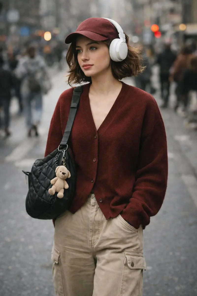 A high-quality, candid street photography shot of a styli...