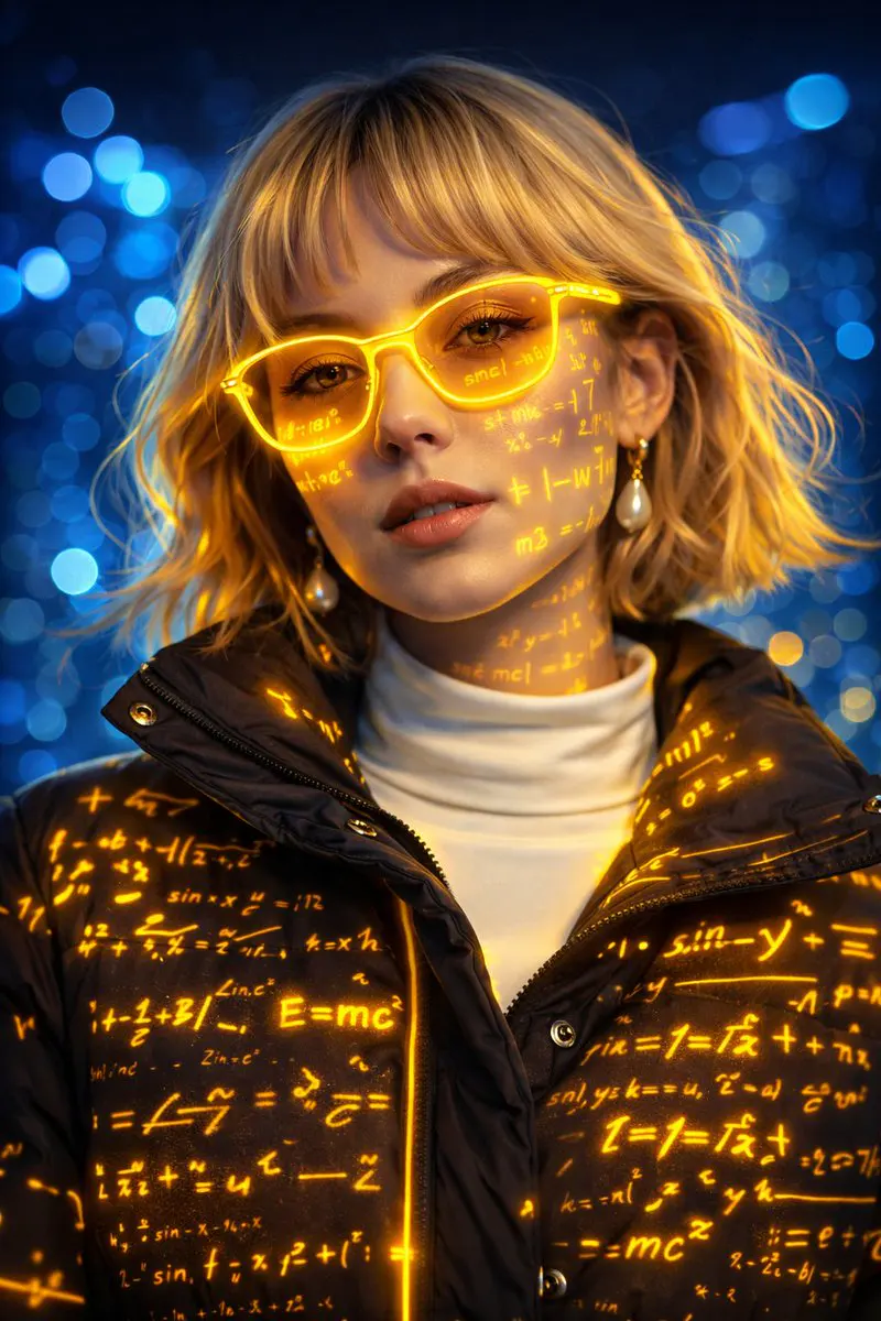 A futuristic cyber-aesthetic portrait of a young woman we...