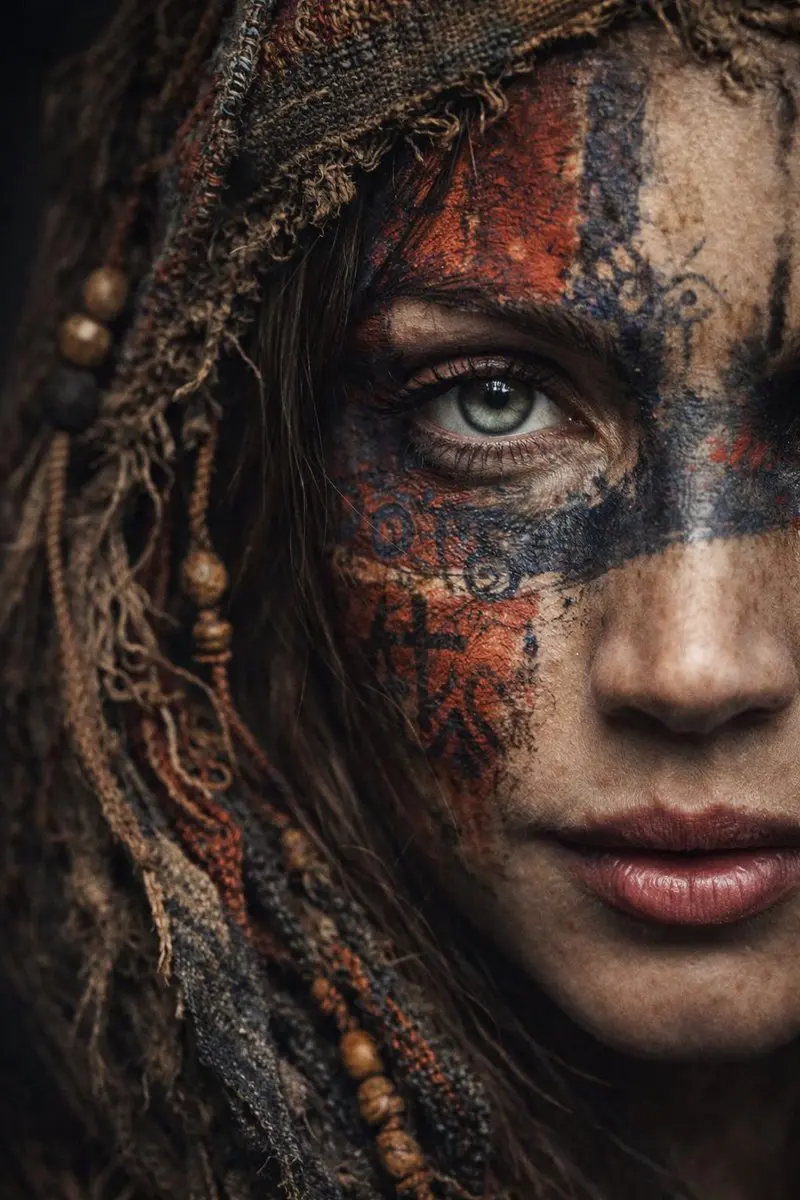 A dramatic ultra-realistic portrait of a woman shown in e...