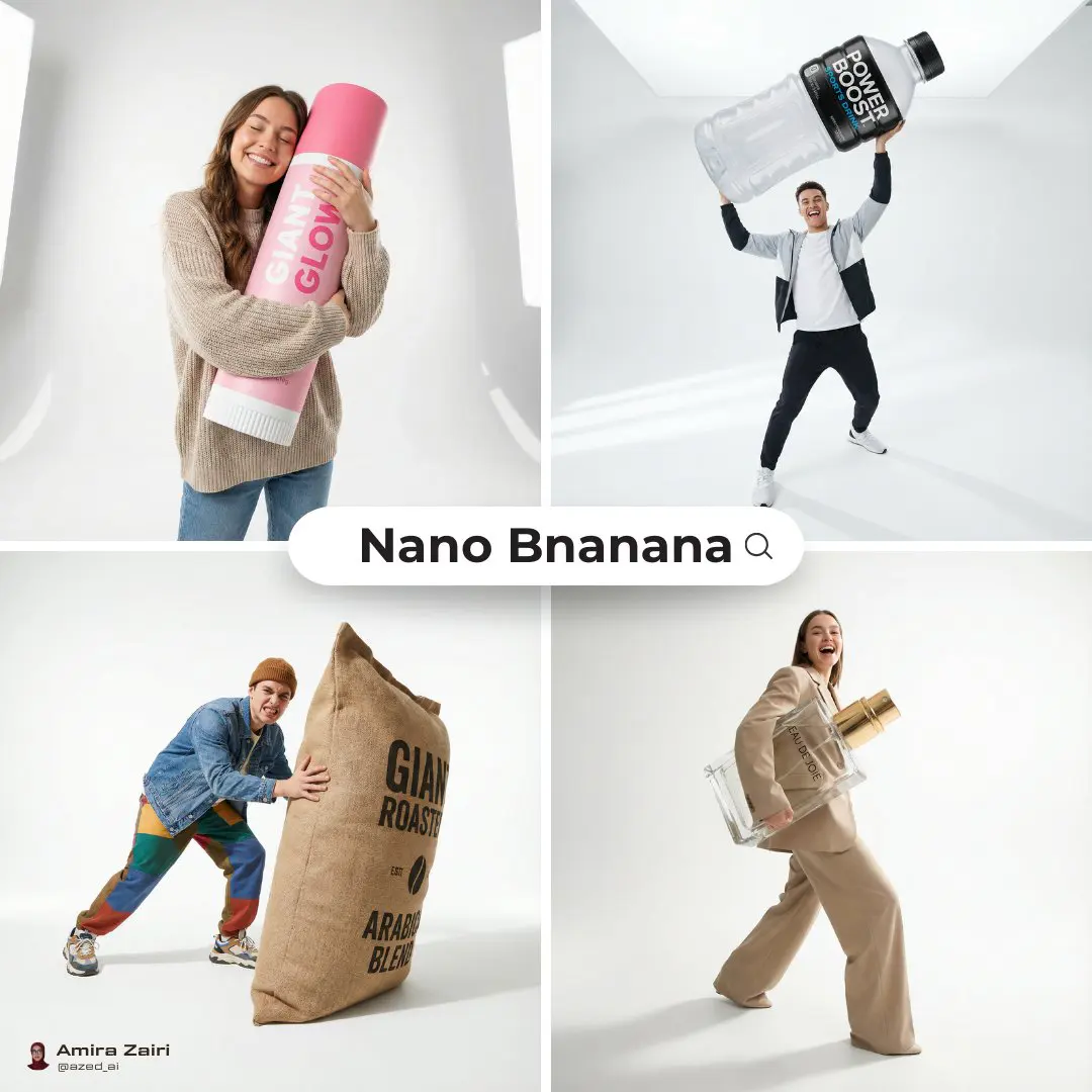 [person], [pose], oversized product in the attached image...