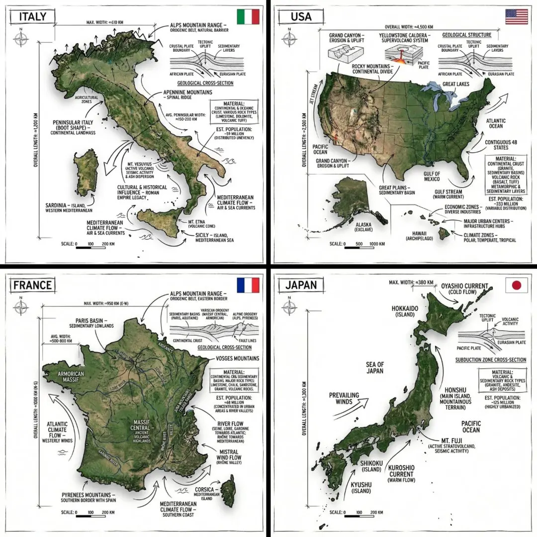 Create an infographic image of [COUNTRY], combining a rea...