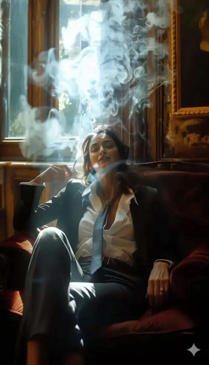 A high-definition cinematic portrait of a sophisticated ...