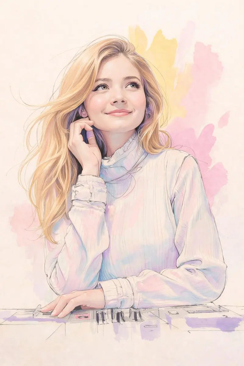 A soft pastel watercolor digital illustration of a young ...