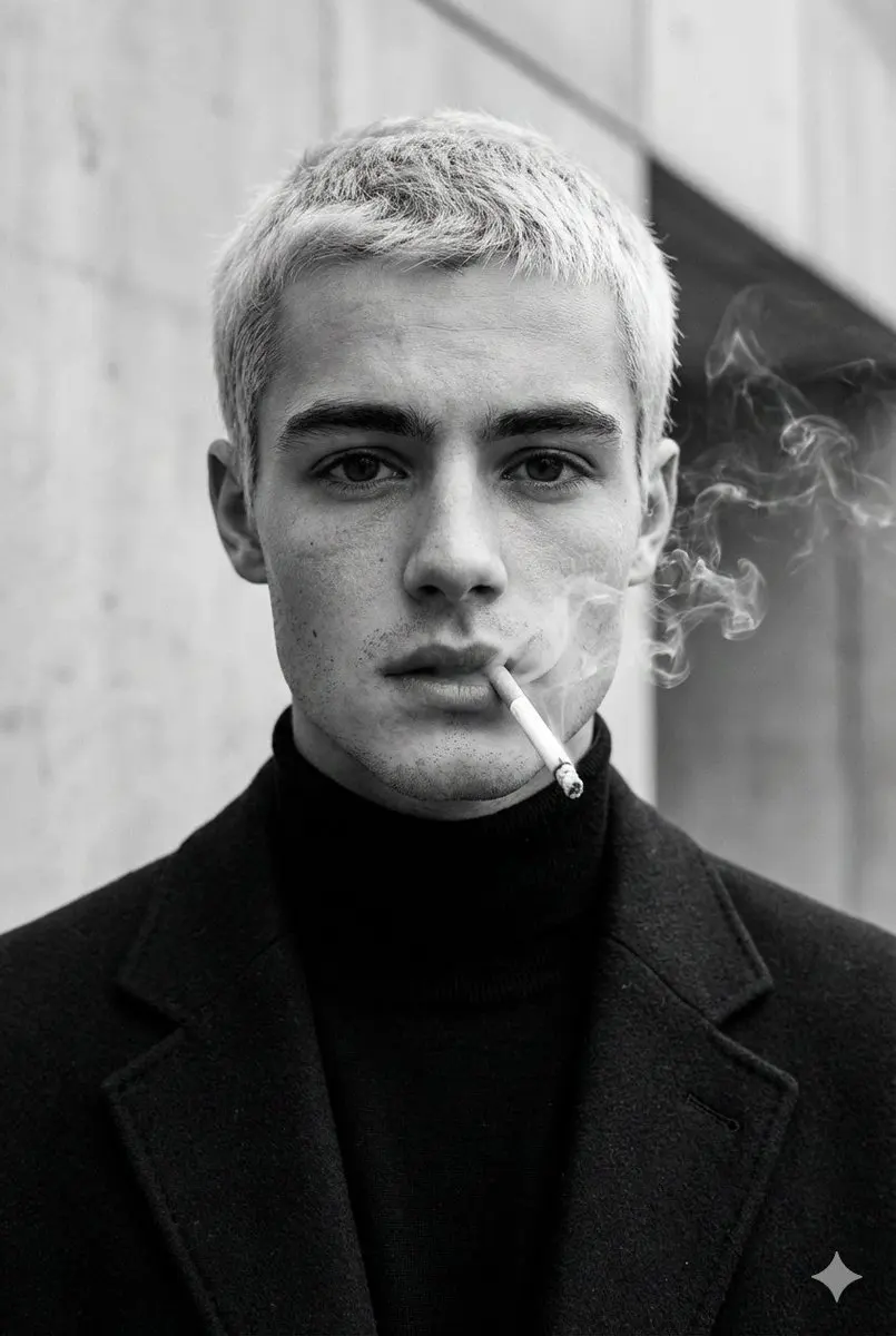 Ultra-realistic fashion black and white portrait of a man...