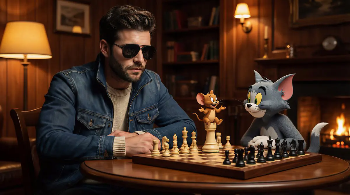 A cinematic, ultra-realistic scene of a stylish man weari...