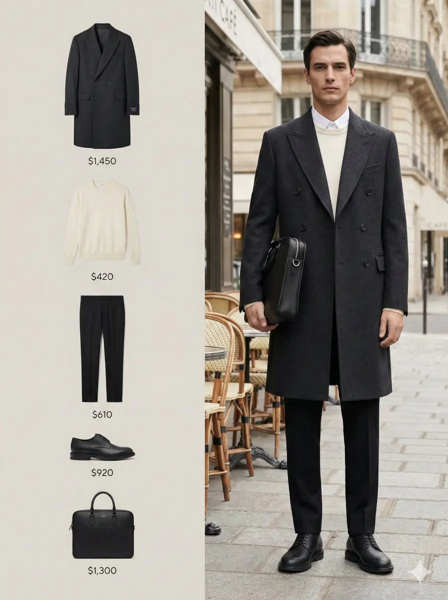 A high-fashion black and white editorial campaign image w...