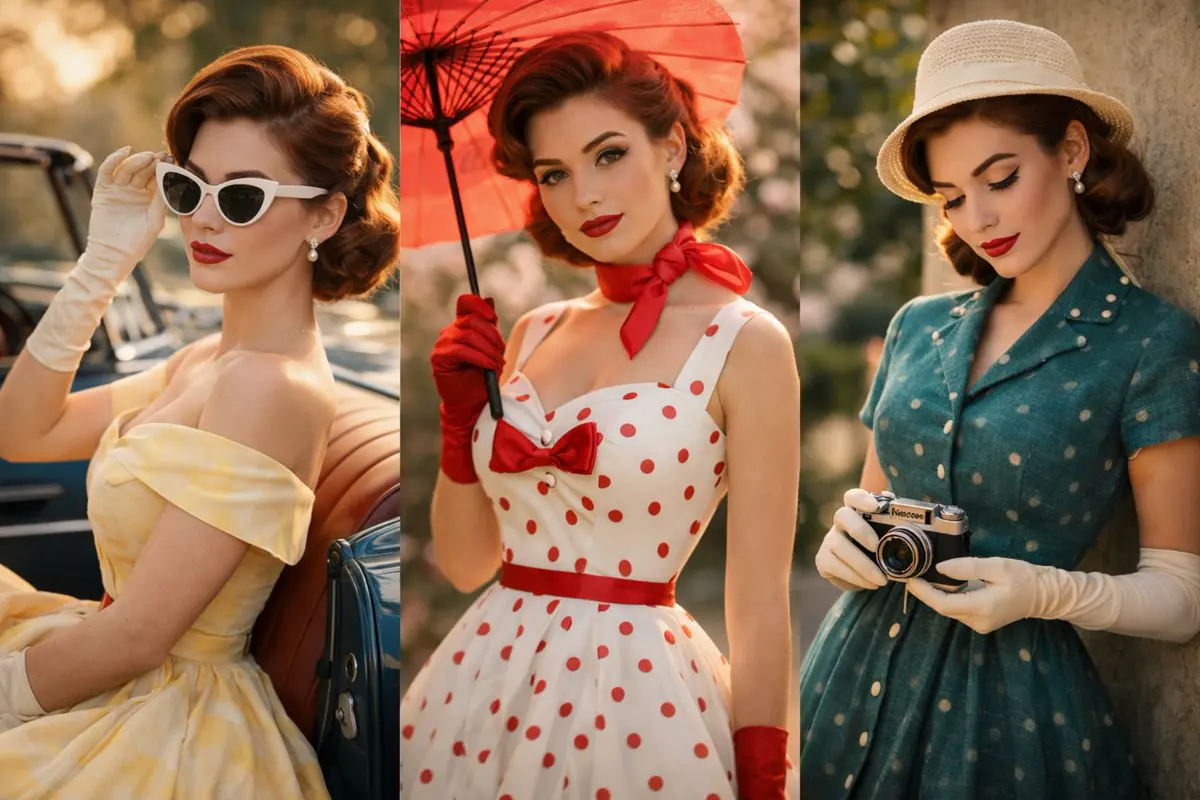A cinematic vintage fashion portrait of a graceful young ...