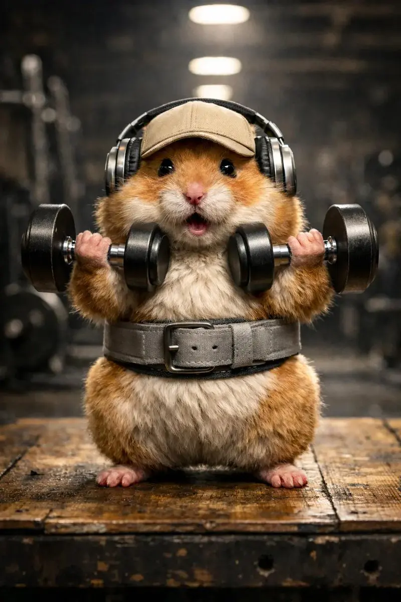 A hyper-detailed, adorable golden hamster in a bright, ch...