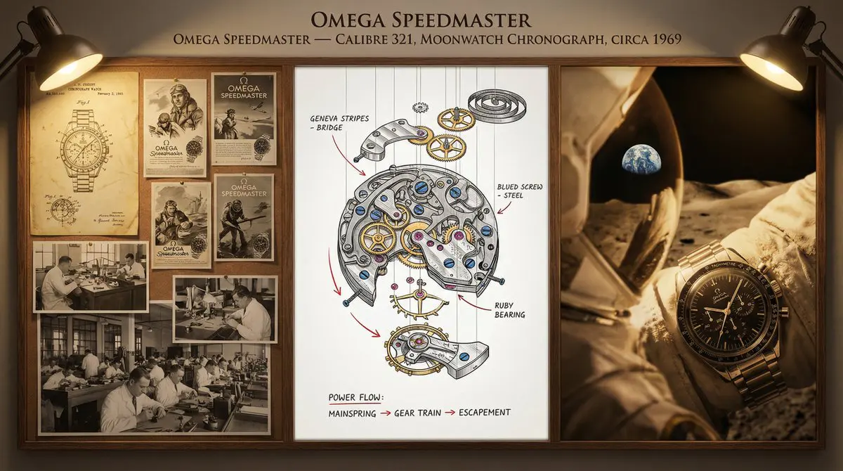 A master watchmaker's documentation board for [TIMEPIECE]...
