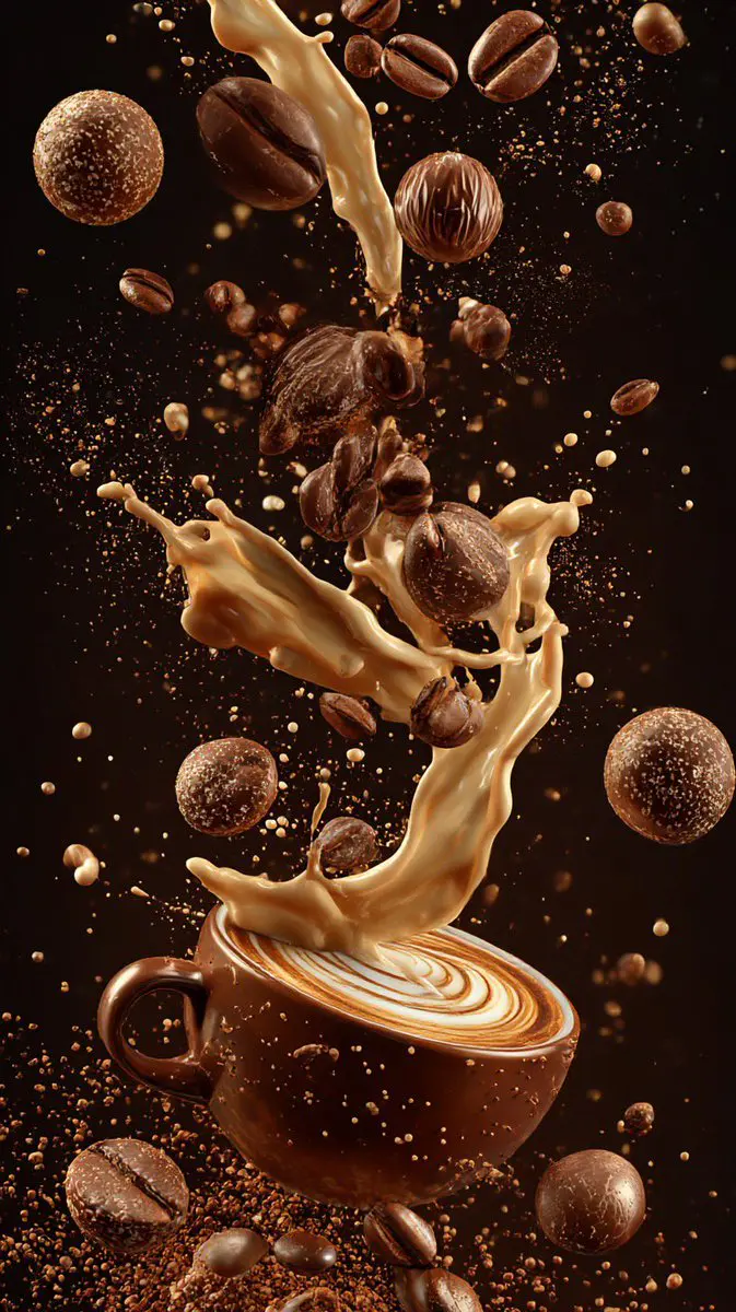 Ultra-cinematic vertical composition of coffee elements s...