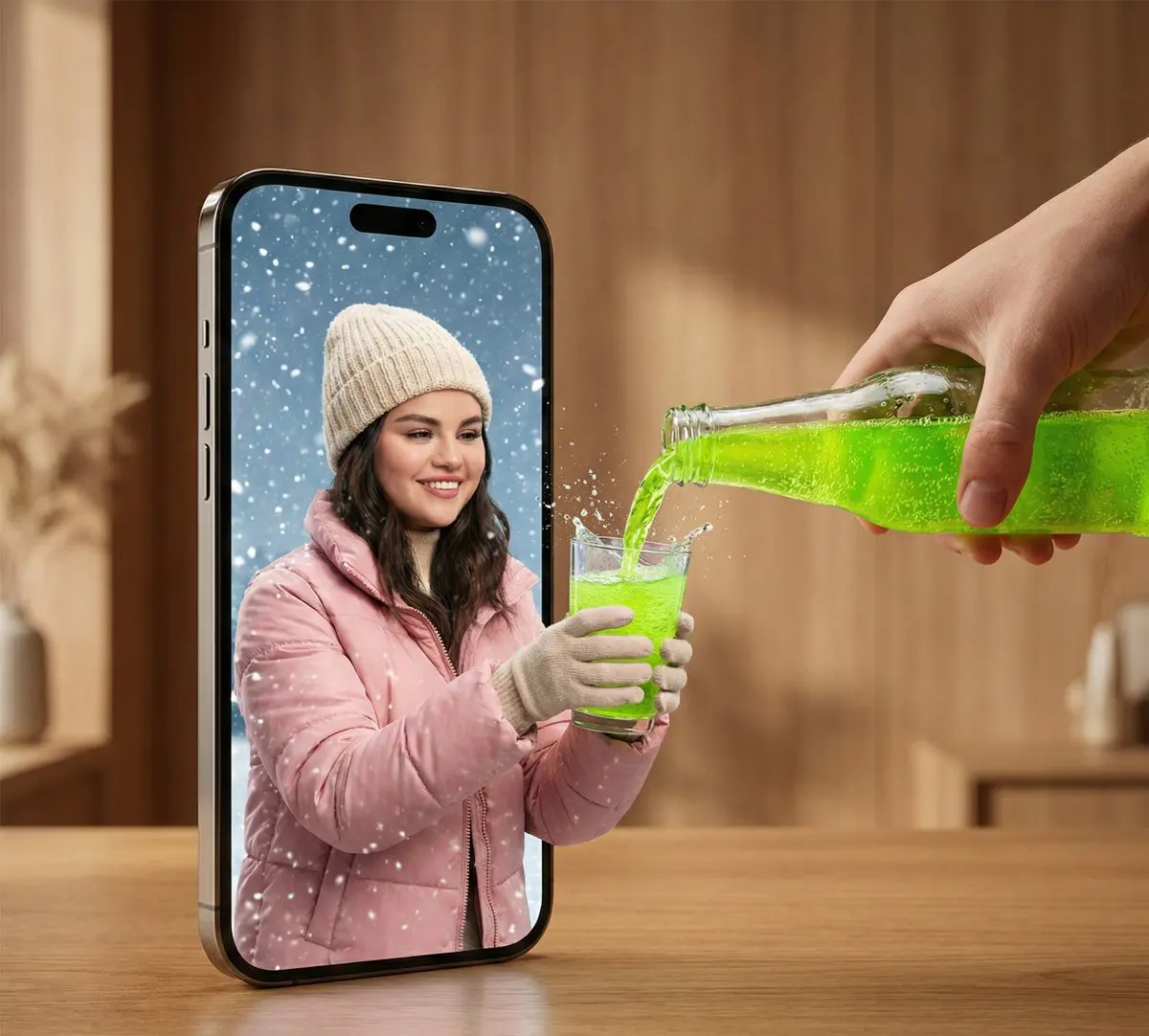 A hyper-realistic surreal photograph of a modern smartpho...