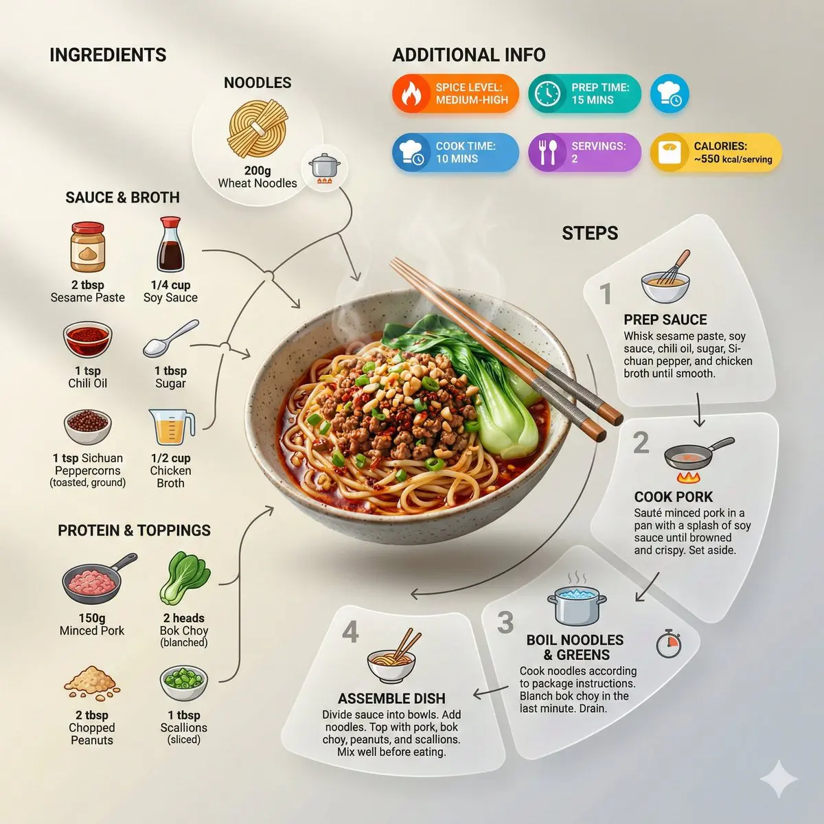 Ultra-clean modern recipe infographic. Showcase Noodles ...