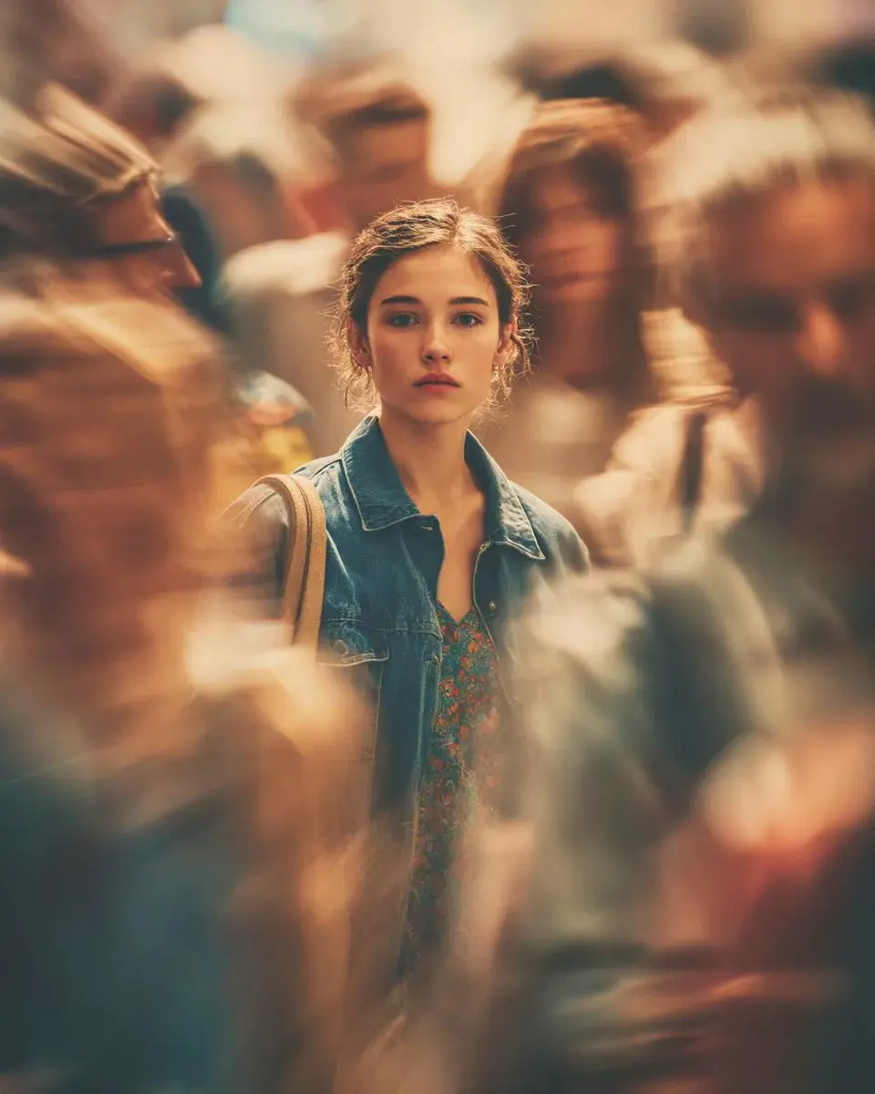 Cinematic portrait of a young person standing still in th...