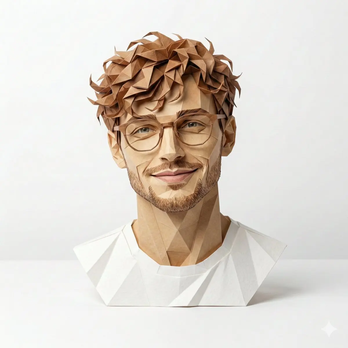 A hyper-detailed, origami-style version of a person, fold...