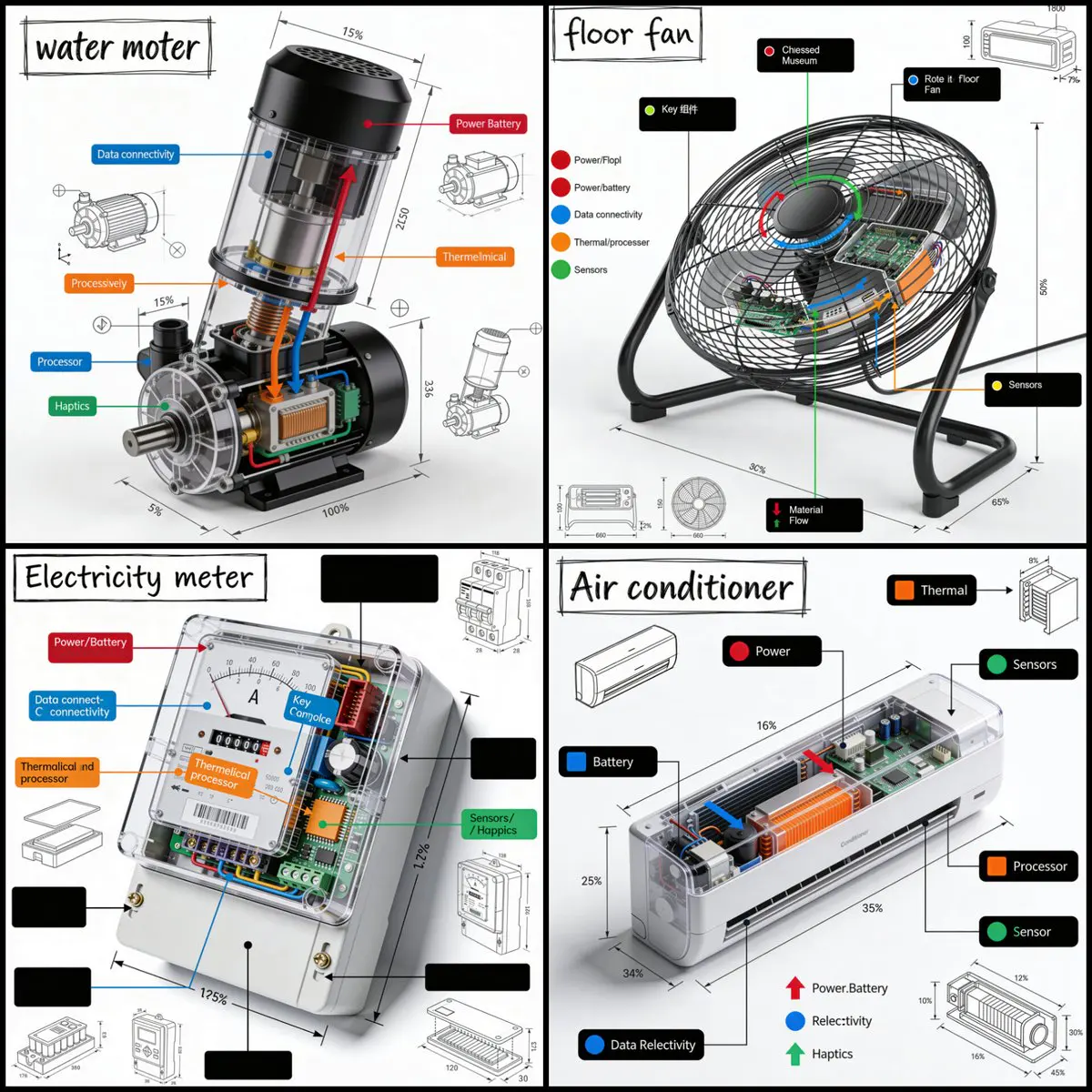 Create a technical infographic of [OBJECT] with a 45-degr...