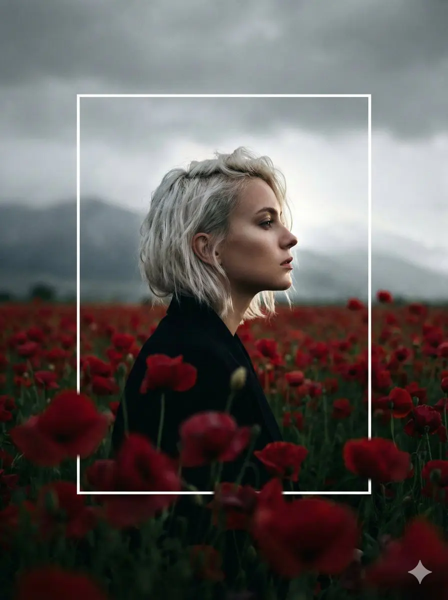 A cinematic, high-contrast profile portrait of a woman wi...