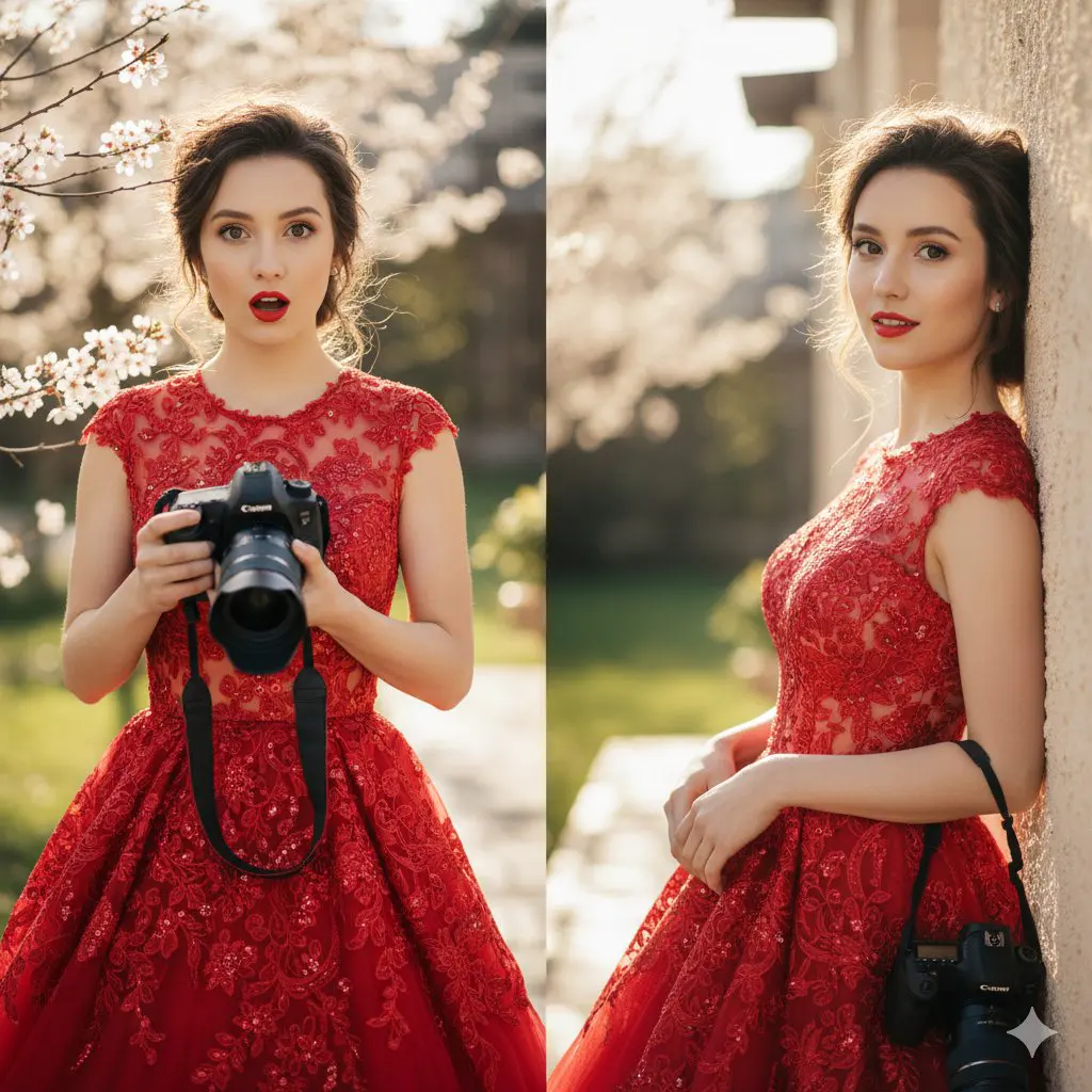 A young woman with an elegant, polished look. In one fram...