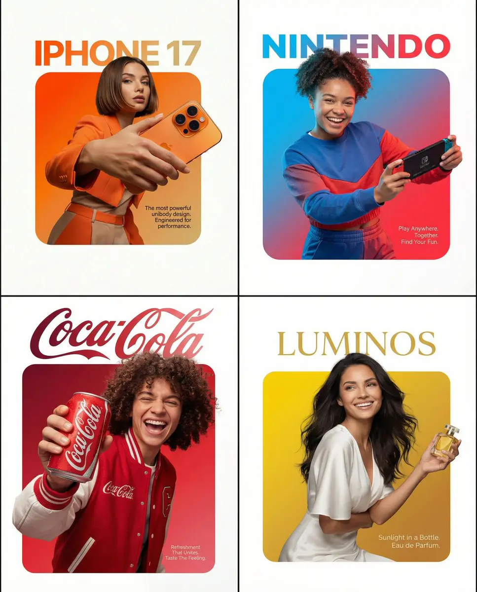 A professional high-end graphic design advertisement comp...