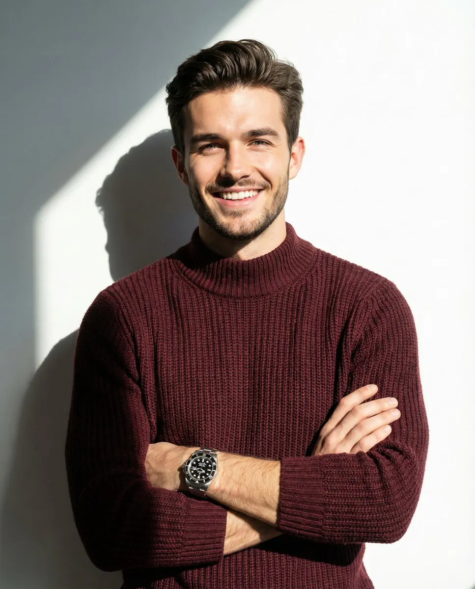 A man smiling and posing with his arms crossed, wearing a...
