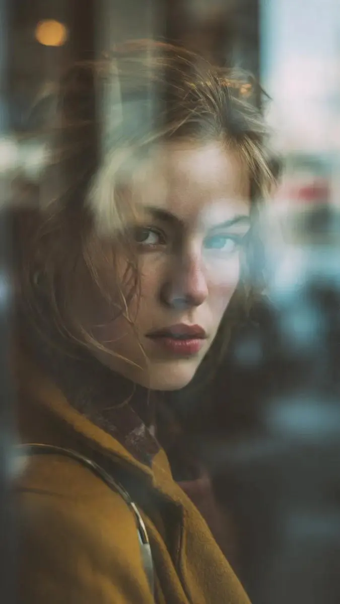 Reflection in glass window, layered composition, subject ...