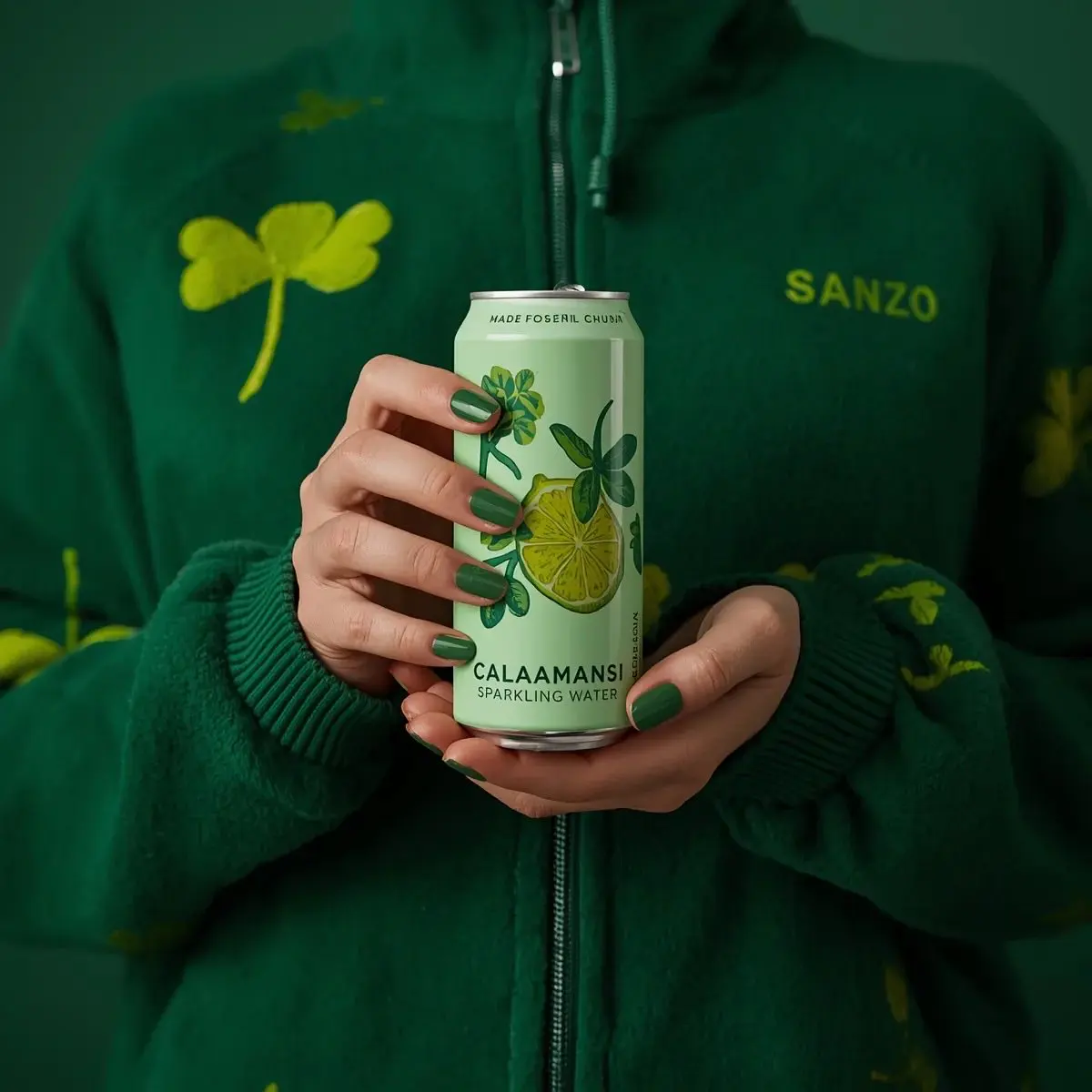 A photorealistic product shot of a person holding a slim,...