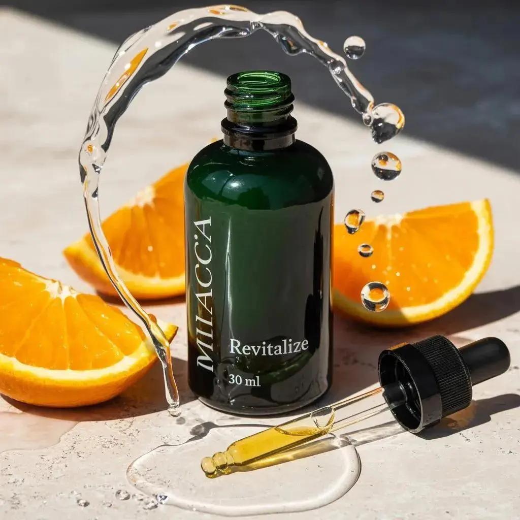 Ultra-realistic premium skincare serum bottle (dark green...