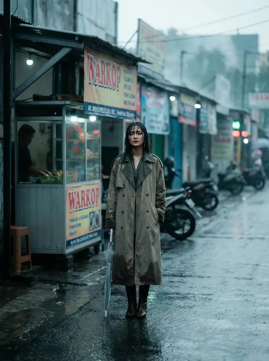 Full body fashion editorial of a beautiful Indonesian wom...