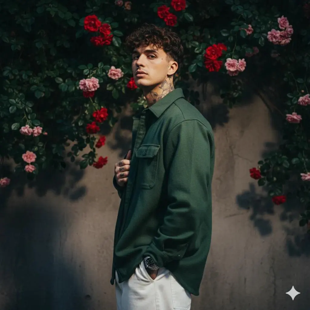 Create a realistic dark green portrait cinematic image wi...