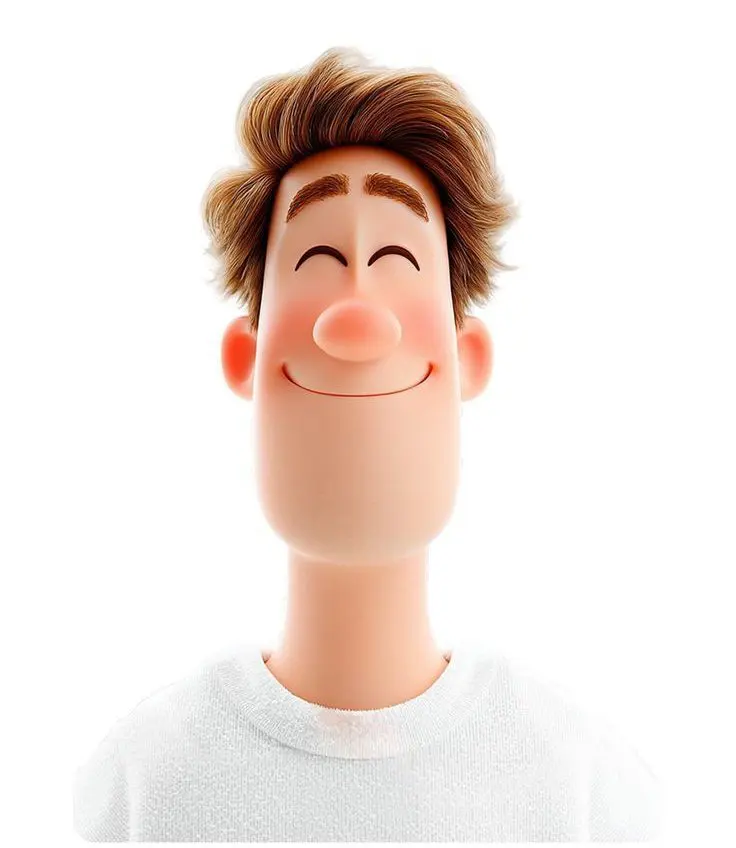 3D avatar of a man, with a happy face on a white backgrou...