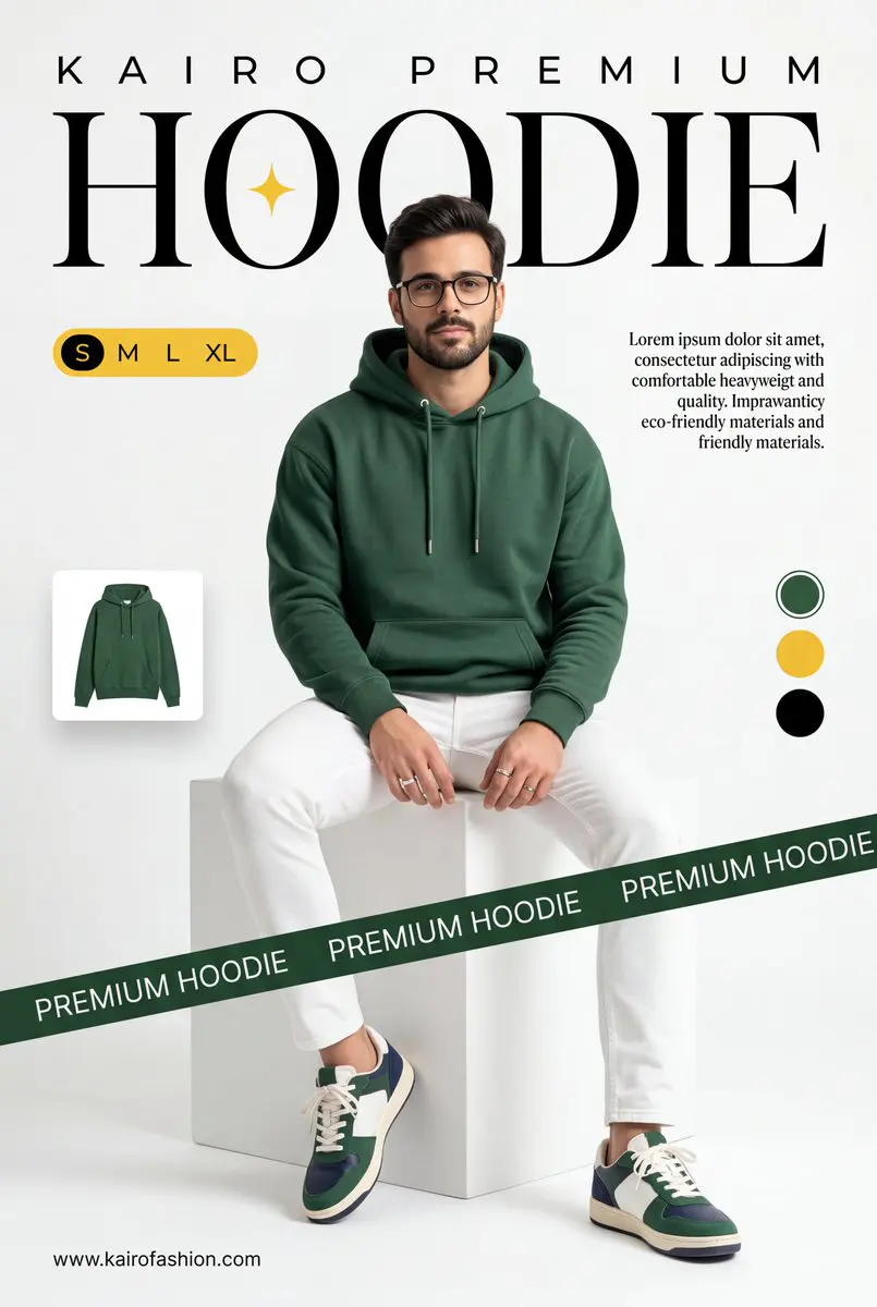 A professional commercial fashion advertisement featuring...