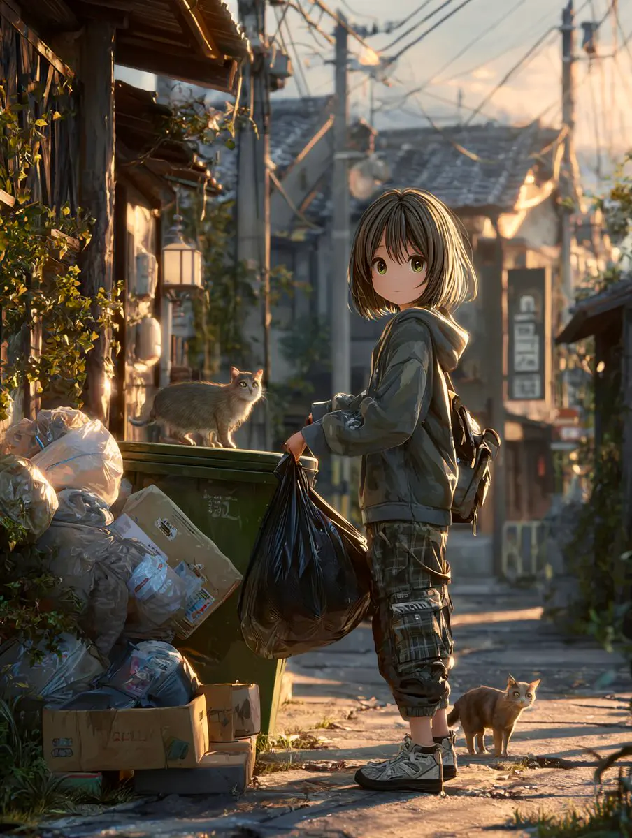 「ゴミ出し少女の朝☀️」