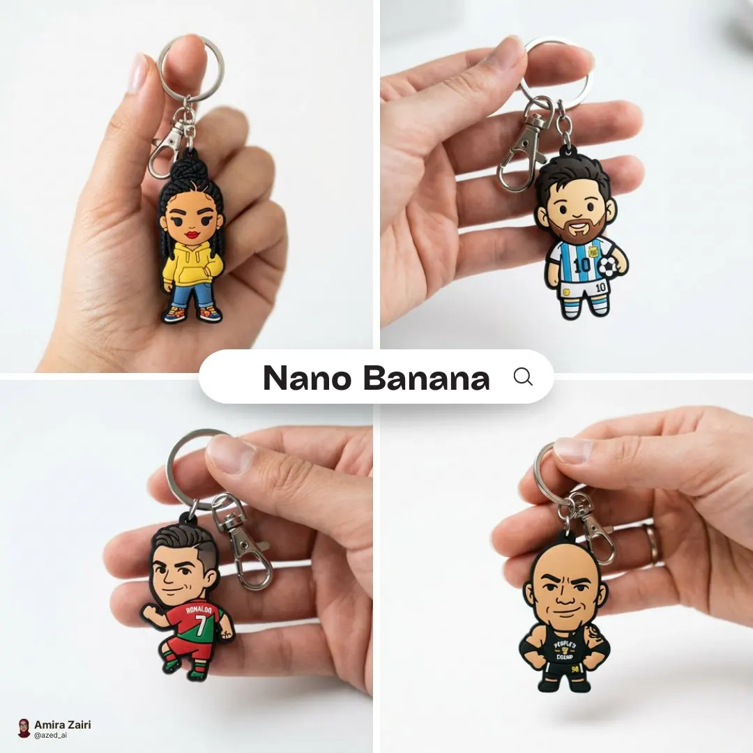 Close-up photo of a cute, colorful rubber keychain held g...