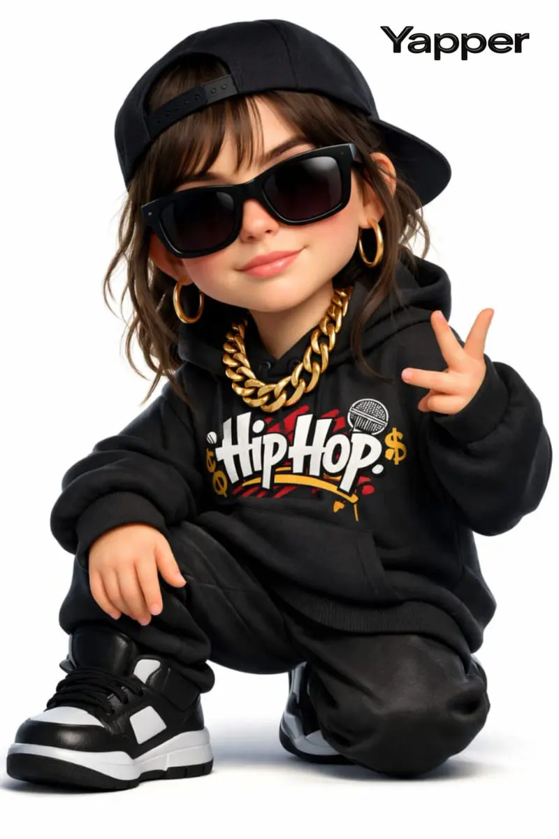 Create a 3D cartoon-style woman with a rap style (the fac...