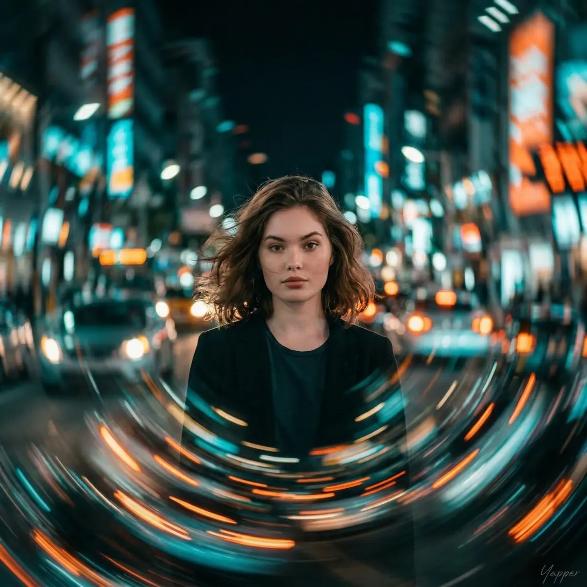 cinematic portrait of a young woman standing perfectly st...