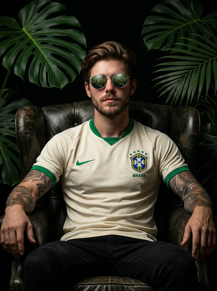 Cinematic portrait of a confident football player sitting...
