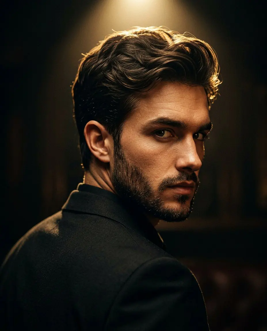 Ultra-realistic cinematic portrait of a stylish man in a ...