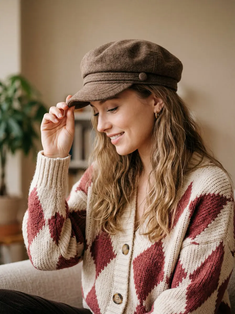 A warm, cozy, and high-quality portrait of a young woman ...