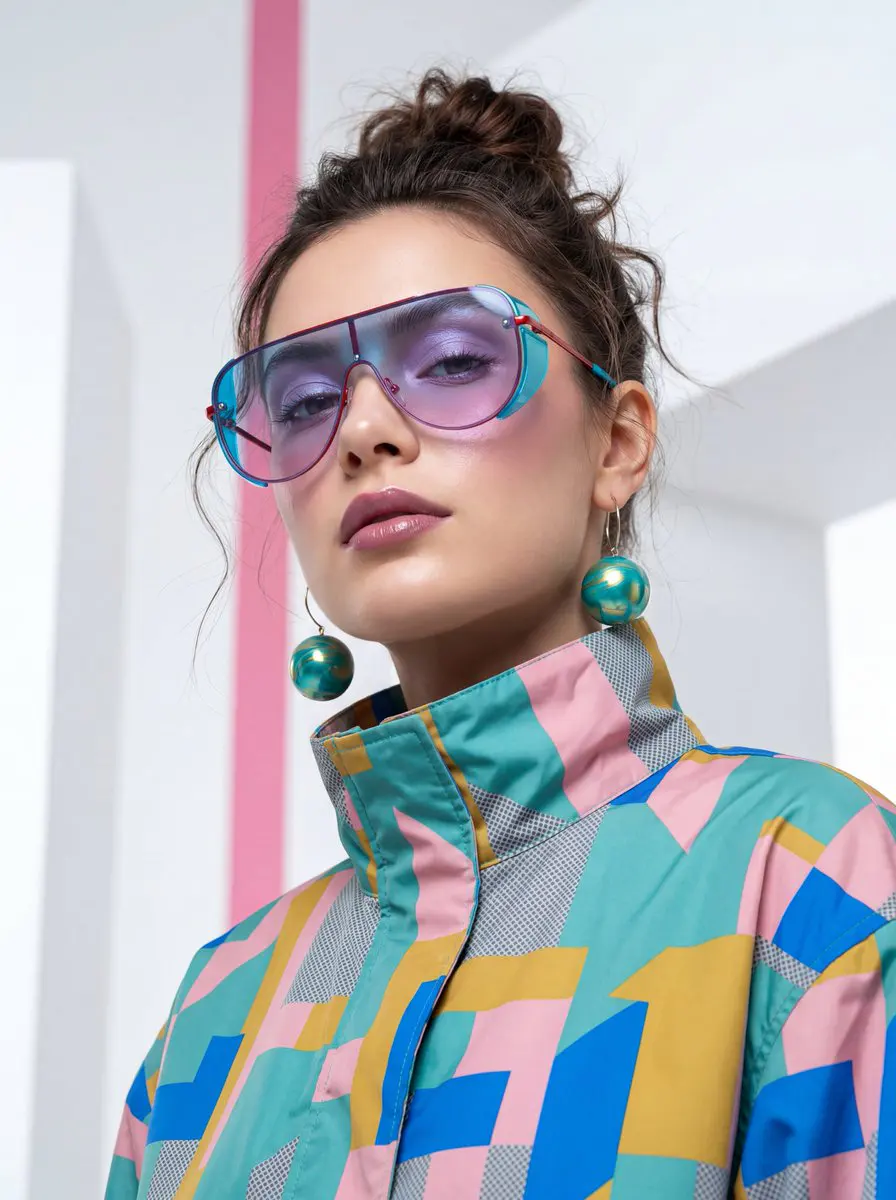 A high-fashion, cinematic portrait of a young woman with ...