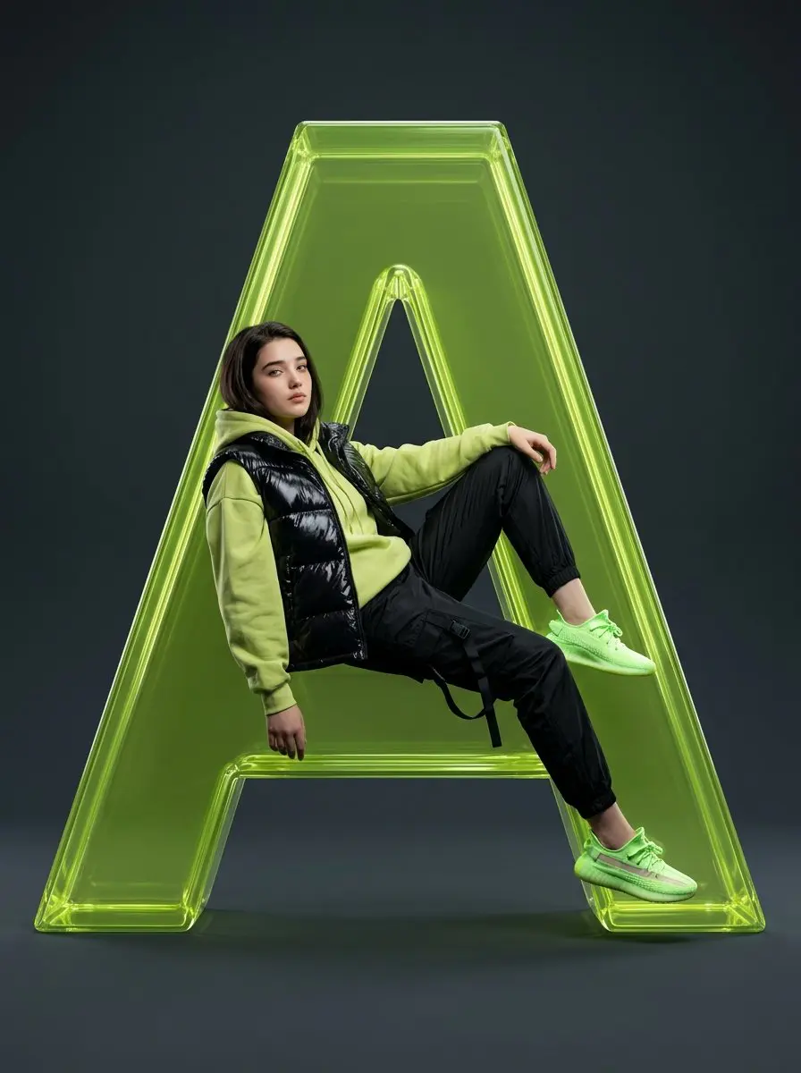 Full-body studio fashion portrait of a female subject wit...