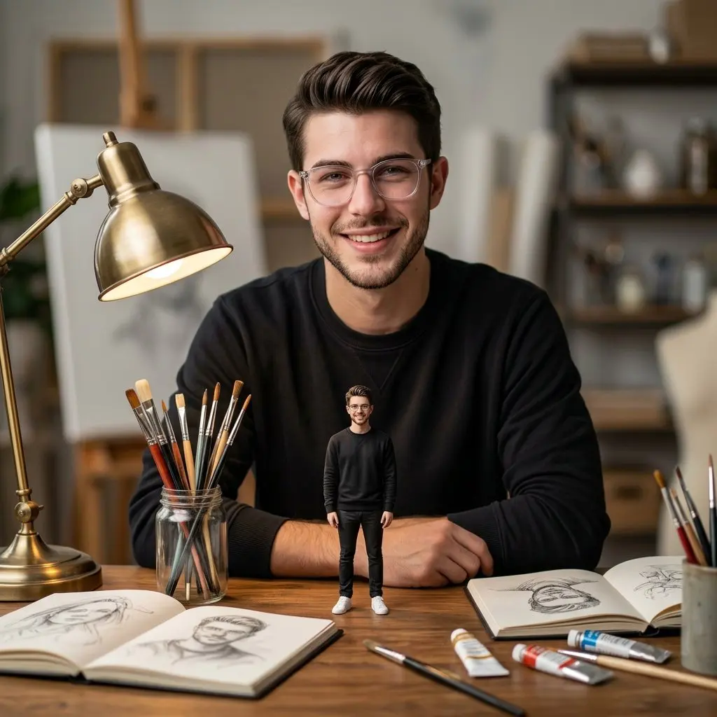 Ultra-realistic cinematic portrait of a young man sitting...
