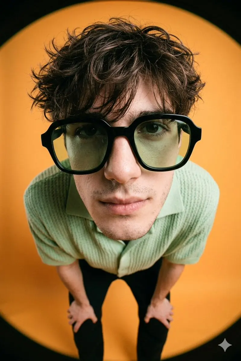Create a A high-fashion editorial image of a young man, o...