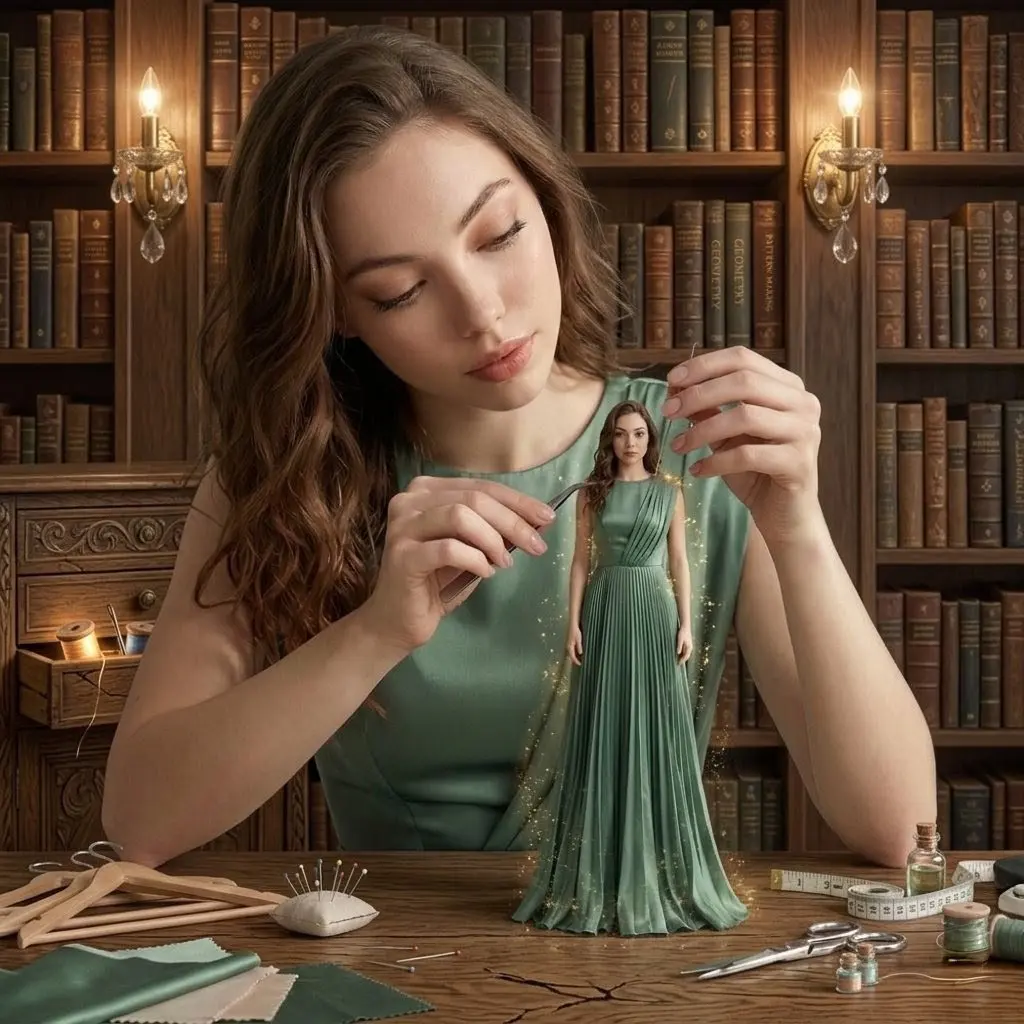 A hyper-realistic cinematic scene of a young woman sittin...