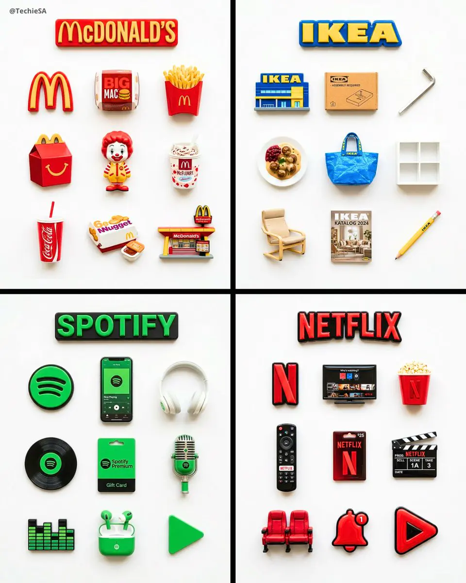 A flat-lay collection of exactly 9 hyper-realistic 3D res...