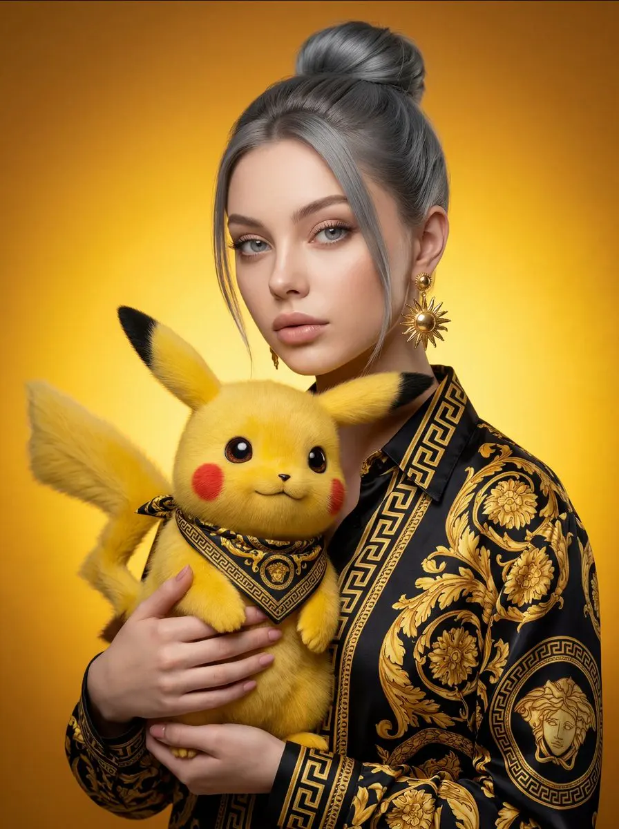 A high-fidelity, high-fashion studio photograph featuring...
